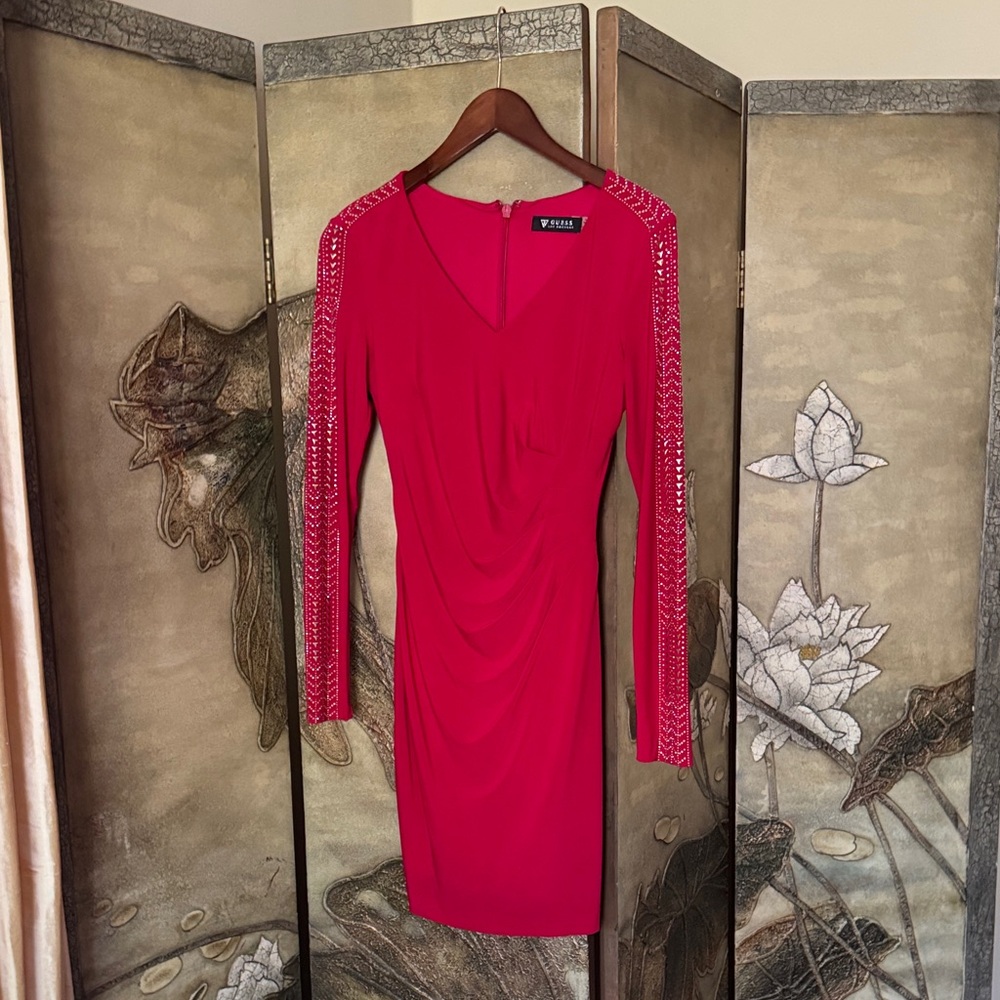 Guess Bold Red Long Sleeve Dress